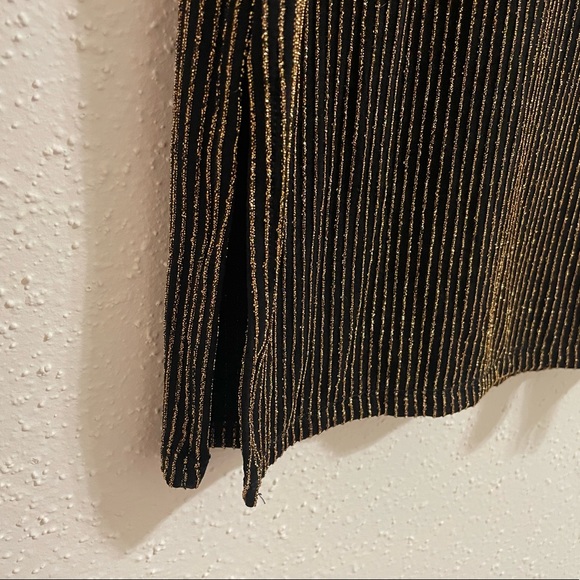 Michael Kors Black and Metallic Stripe Cold Shoulder Long Sleeve Top Blouse - Picture 9 of 13